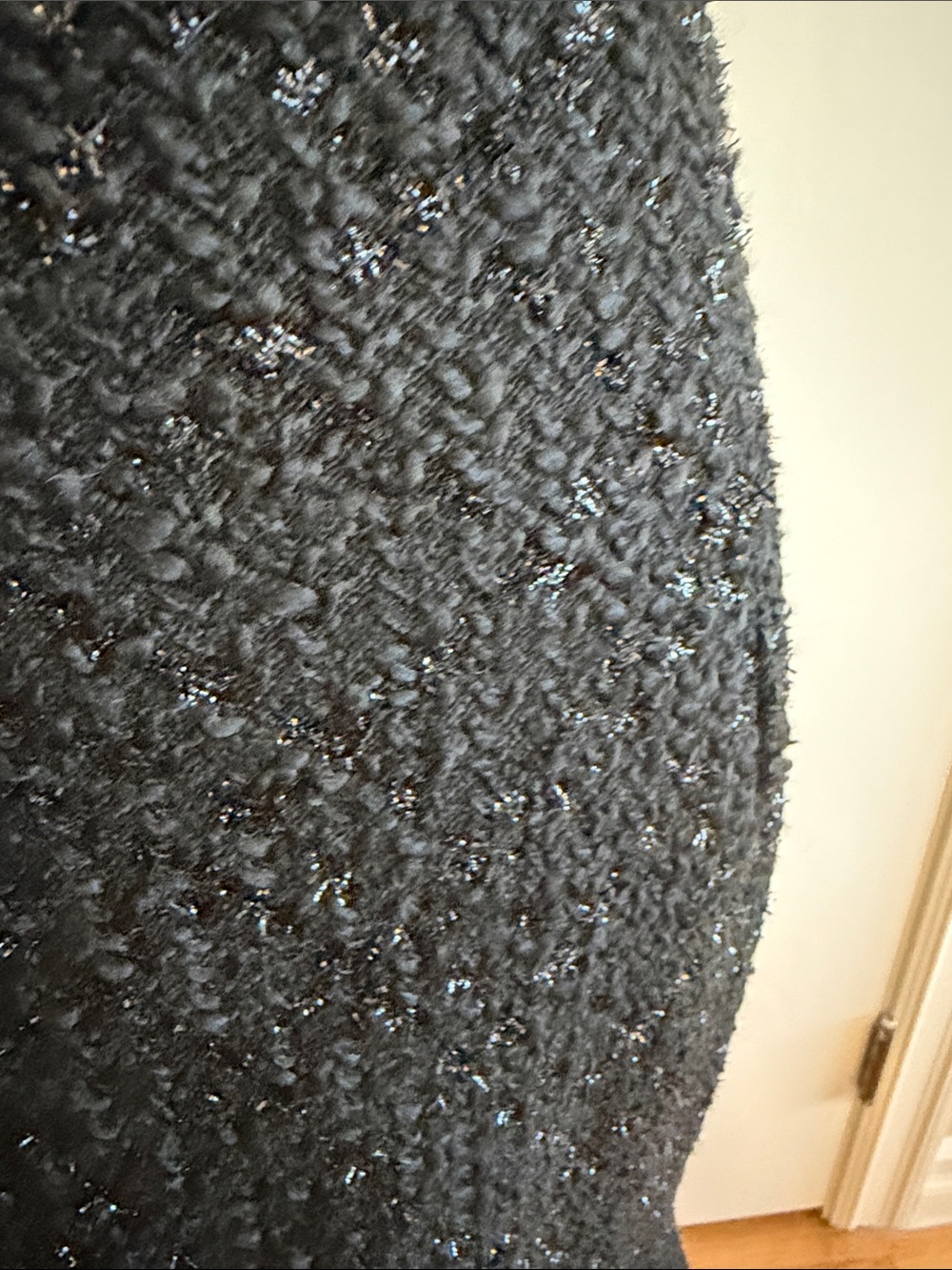 Tweed Metallic Black Fringe-Trim Mermaid Maxi Skirt L - Picture 3 of 12
